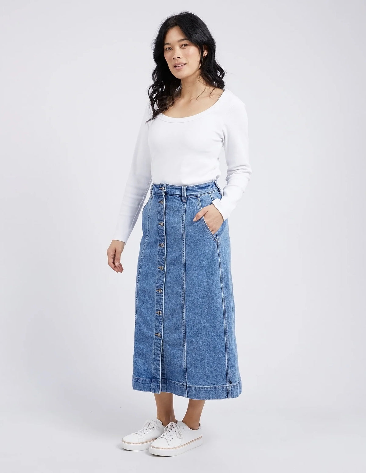 FLORENCE BUTTON THRU DENIM SKIRT