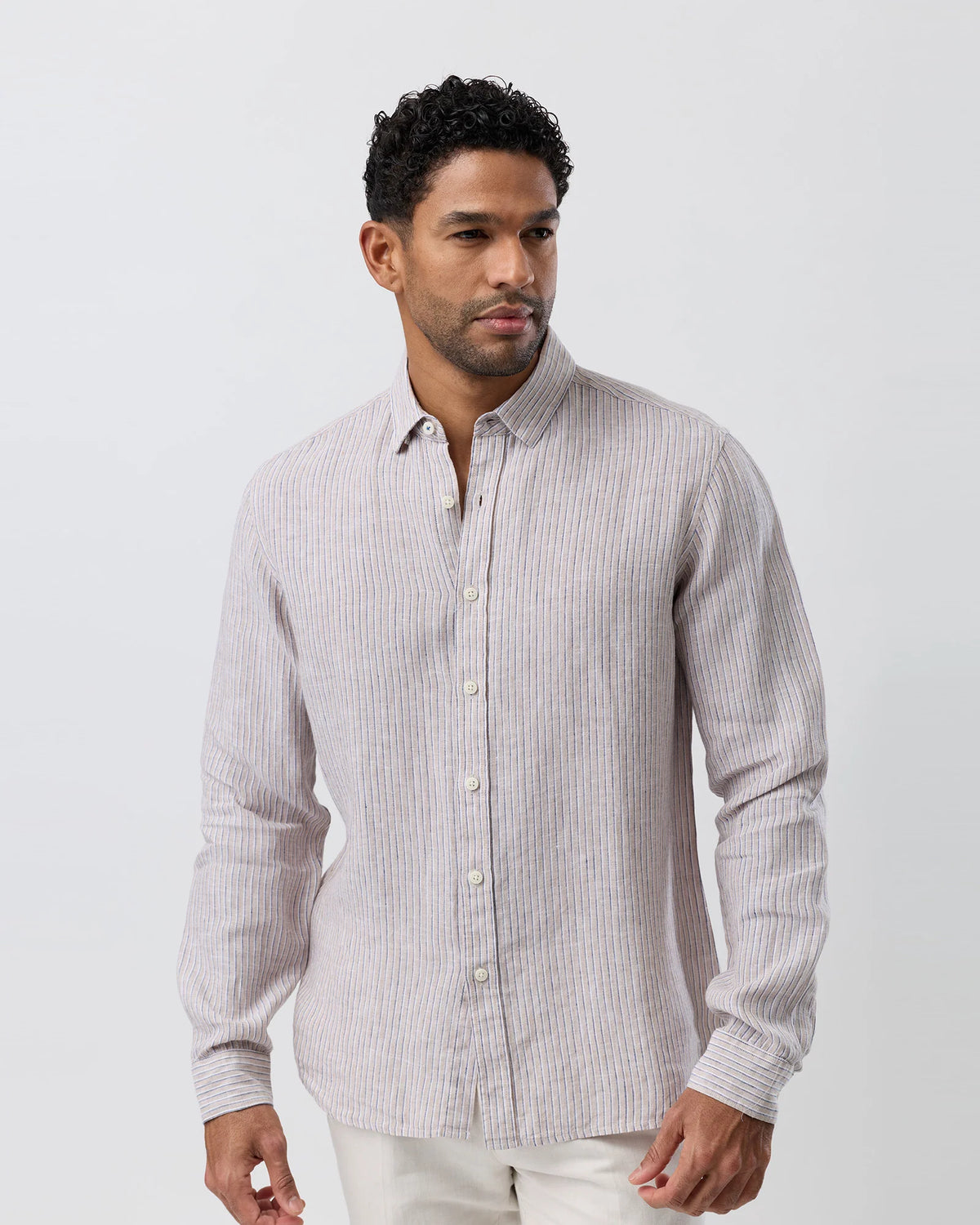 LINEN STRIPE CASUAL LS SHIRT