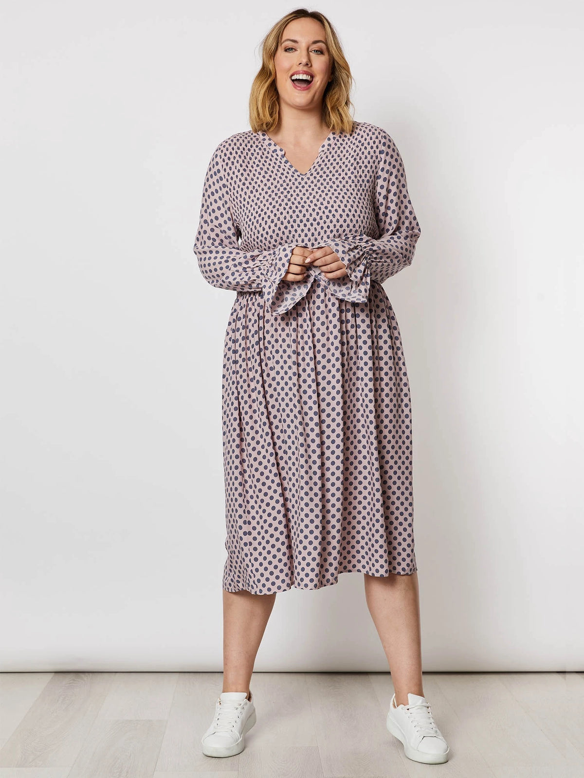 SHIRRED SPOT DRESS