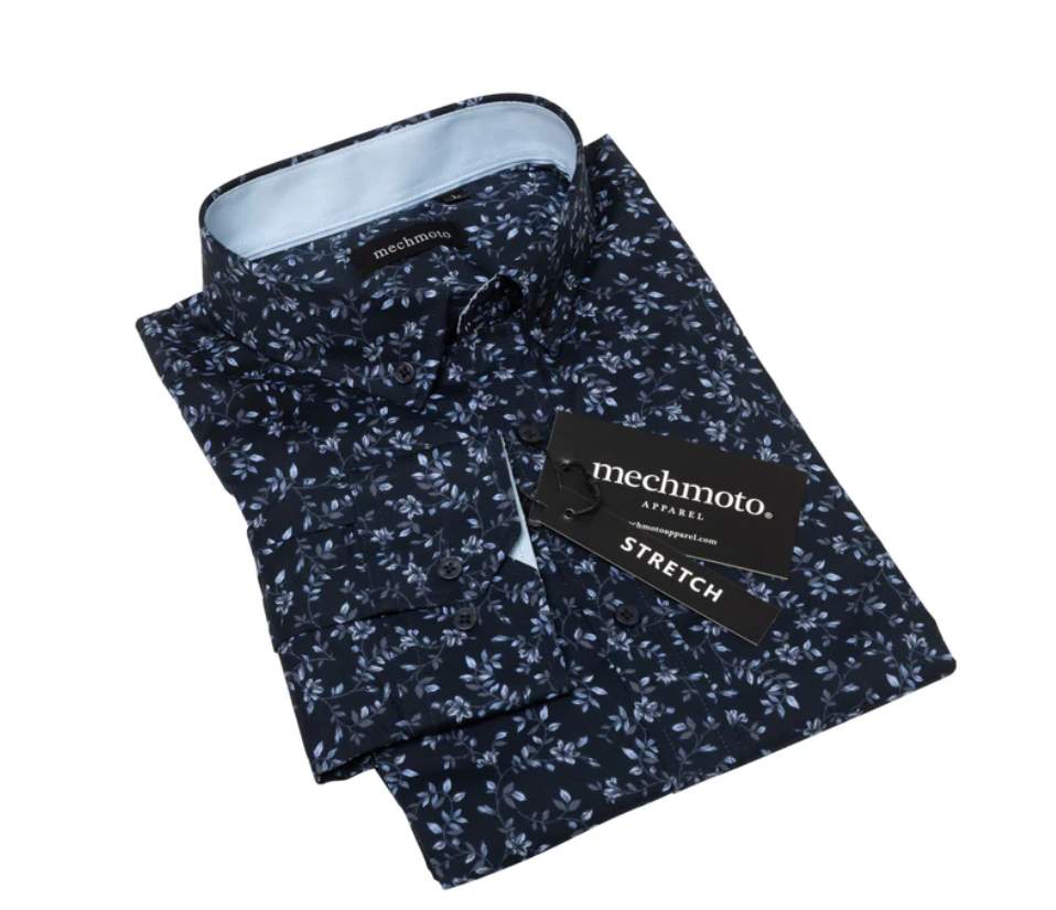 STRETCH WATER BLUE FLORAL SHIRT