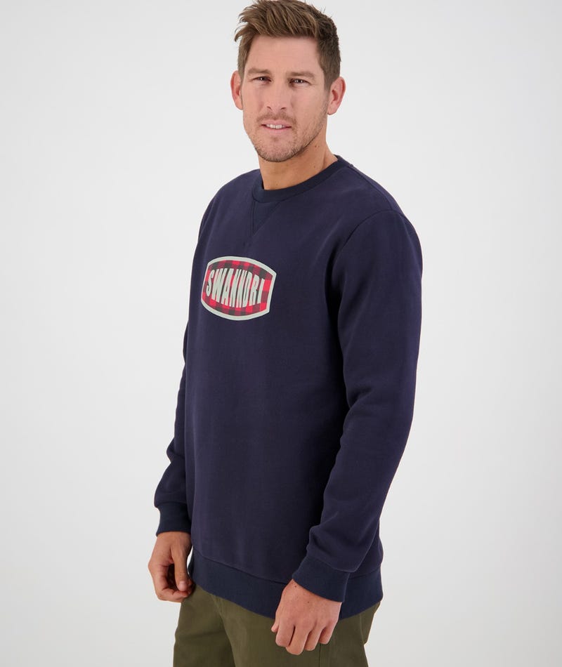 CHECK LOGO PRINT FLEECE CREW