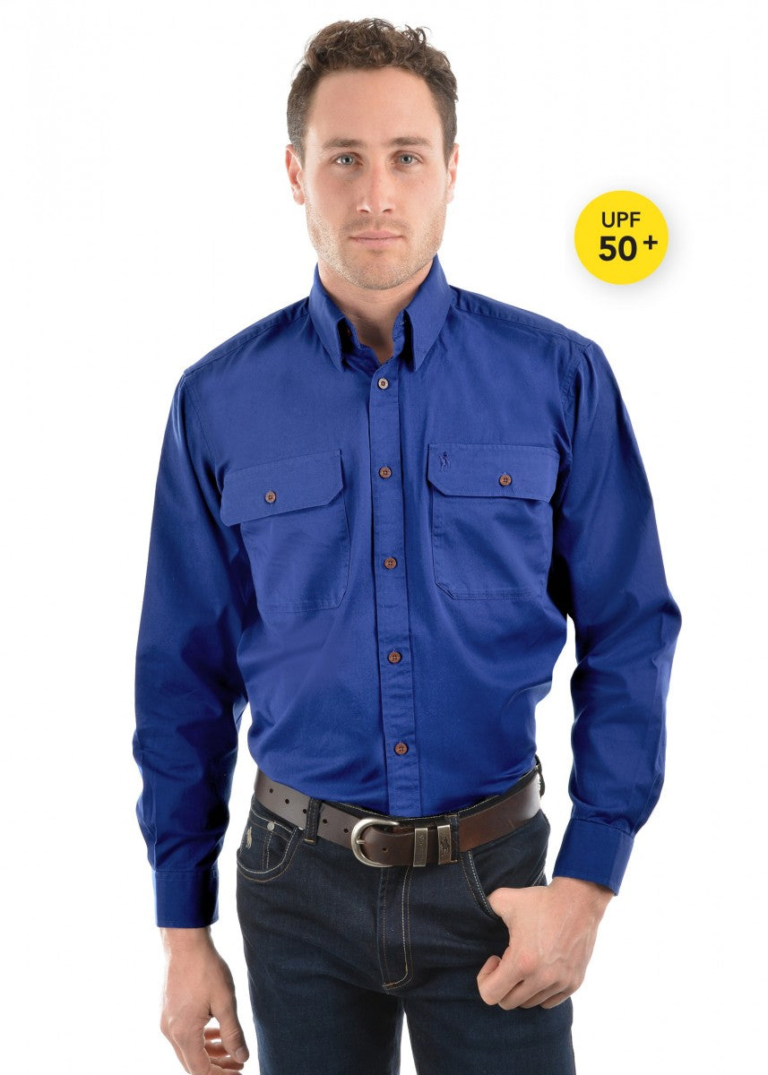 LIGHT DRILL 1/2 BUTTON SHIRT