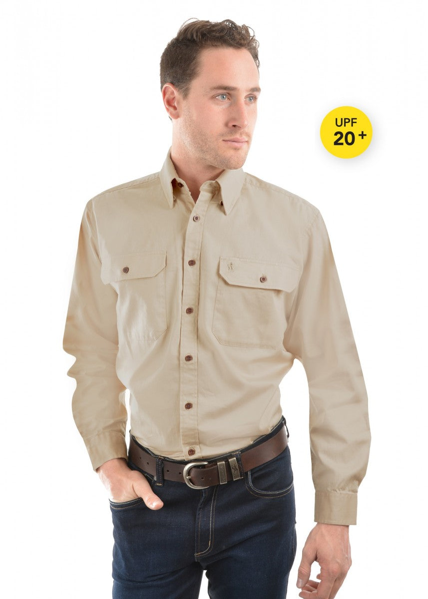 LIGHT DRILL 1/2 BUTTON SHIRT